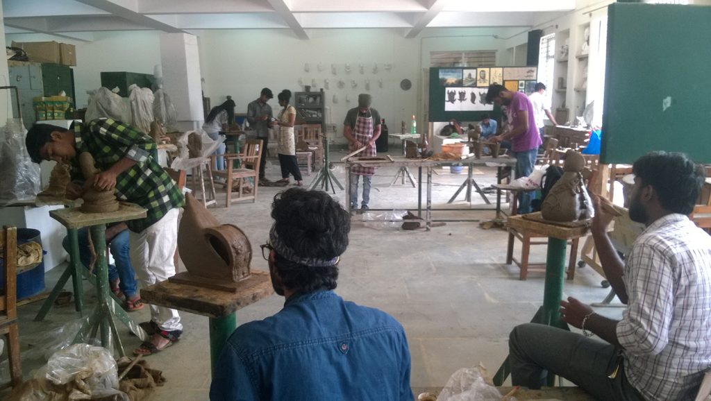 The sculpture workshop being conducted by alumni Vichar BN