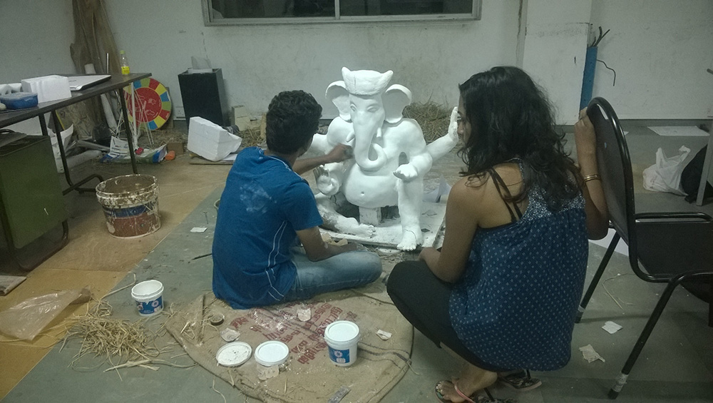 Students prepare in a grand way for the Ganesh Chaturthi festival on campus
